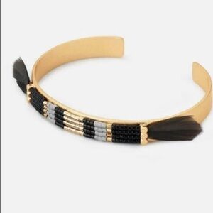 Stella & Dot Beaded Wisten Feather Cuff Bracelet Gold Tone Women's Jewelry Boho